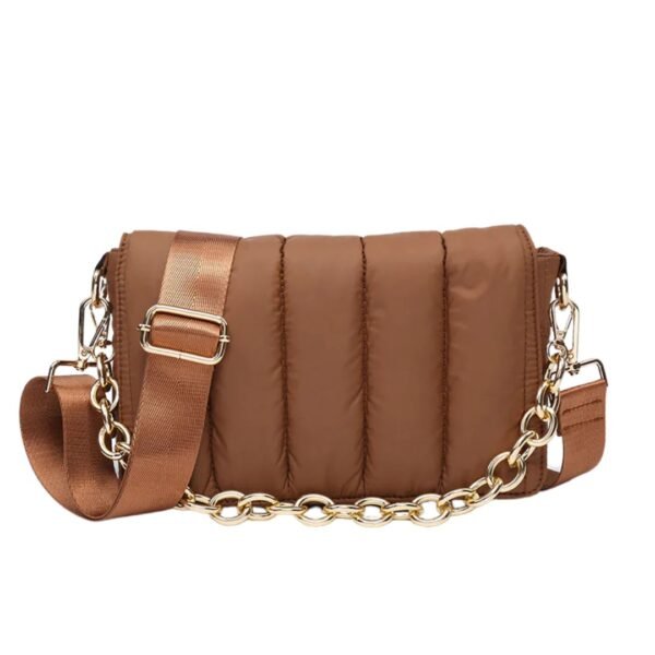 Women’s Quilted Shoulder Bag with Chain and Adjustable Strap – Brown